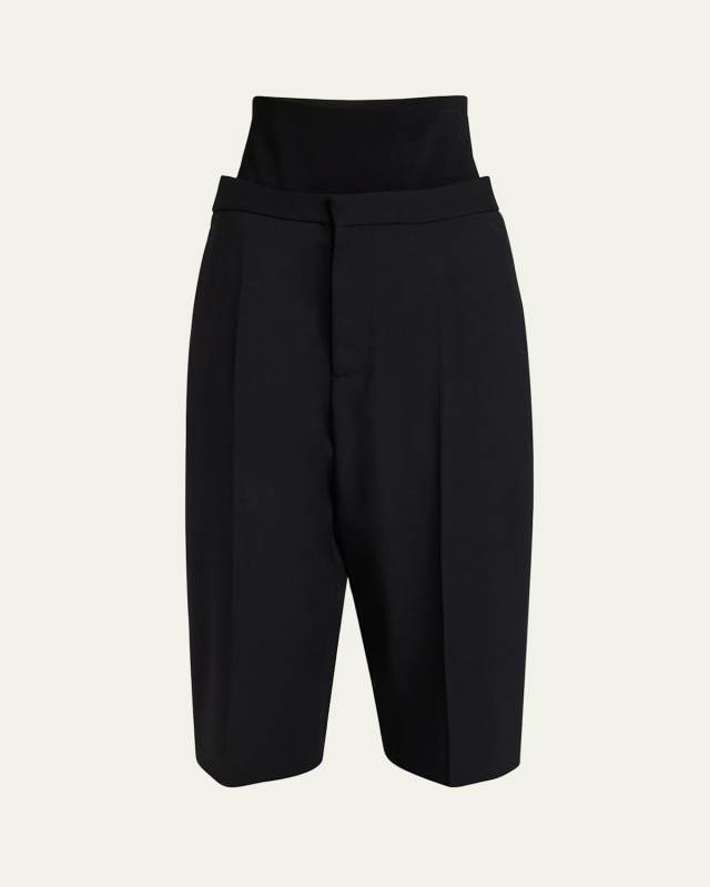 Knit Waistband Long Wool Trouser Shorts